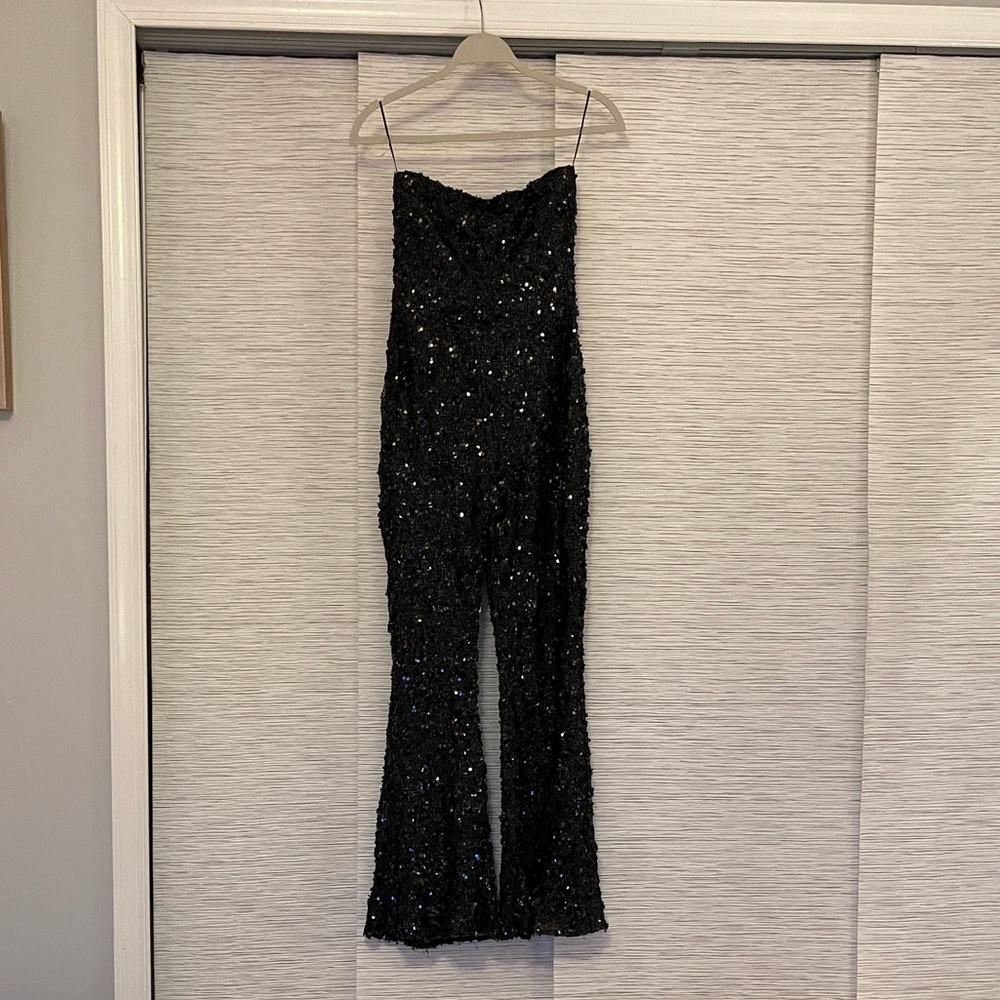 12th Tribe Black Sequin Jumpsuit